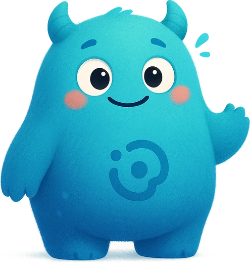 Mimo, the blue Meaningful plushie, waving hello
